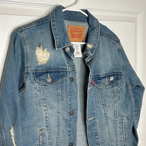 Levi's‎ Stretch denim Trucker Jacket Boys Size Large 12-13 Yrs Distressed - Picture 3 of 7